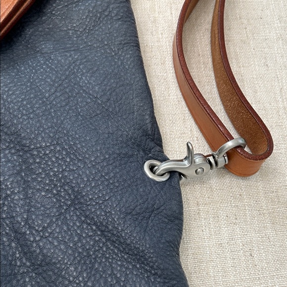 Christopher Kon Crossbody Bag Blue Leather Large Travel Tan Buckles - Picture 4 of 16